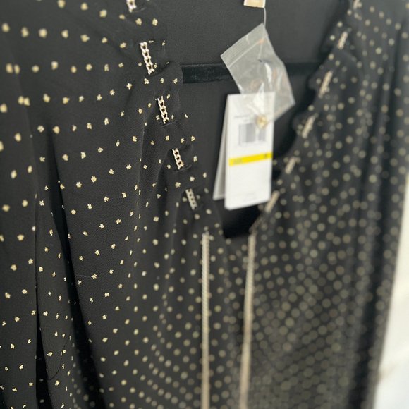 Michael Kors Long sleeve black blouse with gold polka dots and chain NWT - Picture 3 of 7